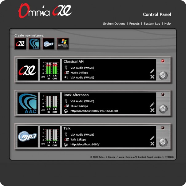 Panel de control del Omnia A/XE