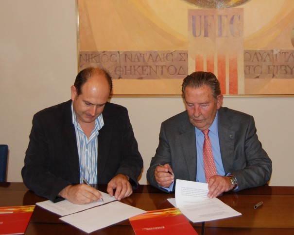 De izquierda a derecha, el director general de Comunicàlia, Joan Vila i Triadú, y el presidente de la UFEC, David Moner. 