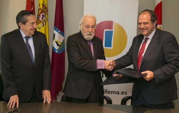 De izquierda a derecha, el director general de IFEMA, Fermín Lucas; el presidente ejecutivo de la institución, Luis Eduardo Cortés, y el director general de Fundación madri+d,  José Eugenio Martínez Falero. 