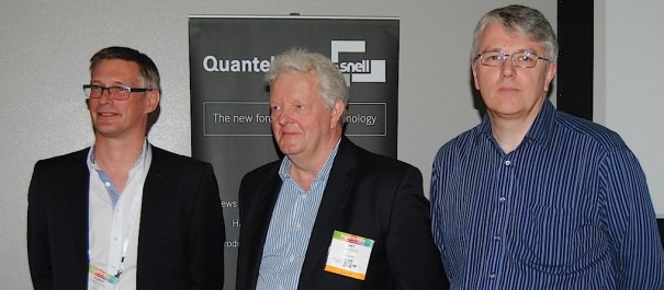 Robert Rowe, CTO Snell; Ray Cross, CEO Quantel; y Steve Owen, marketing director Quantel en NAB 2014