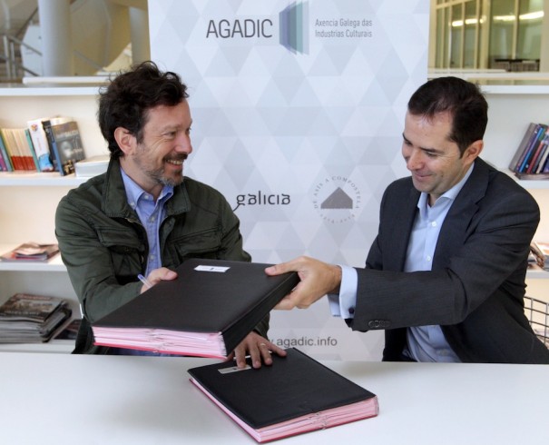 El director de AGADIC, Jacobo Sutil, y el director de la Oficina MEDIA España, Peter Andermatt, firman un convenio de colaboración