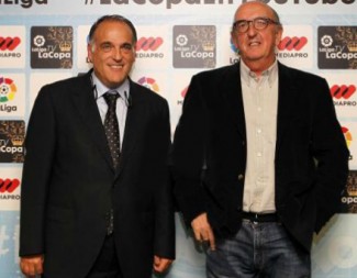Javier Tebas (LFP) y Jaume Roures (Mediapro)