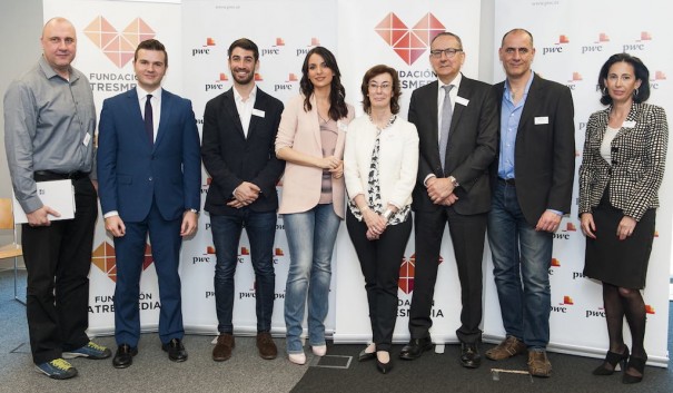 De izquierda a derecha, Luis Martín (Barrabes.biz); Jorge Planes (PwC); Pedro Clavería (Cuponation España, Italia México); Esther Vaquero (Antena 3); Carmen Bieger (Fundación ATRESMEDIA); Jesús Díaz de la Hoz (Fundación PwC); Jaume Gurt (Schibsted Spain) y Marta Colomina (Fundación PwC), en la presentación del estudio ‘Los empleos del futuro en el sector audiovisual’. 