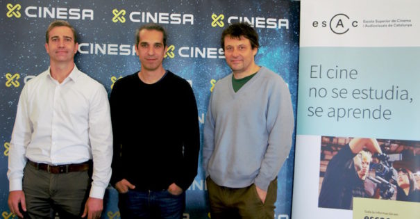 Héctor Premuda, responsable de marketing de Cinesa; Javier Ruiz Caldera, director de cine y Sergi Casamitjana, director gerente de ESCAC