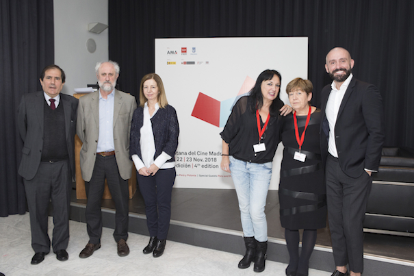 Ventana de Cine Madrileño. De izquierda a derecha: Alonso Ruiz-Rosas, Luis Cueto, Silvia Anoro, Puy Oria, Miroskwa Kubas-Paradowska y Jaime De Los Santos.