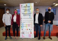 María del Carmen de España, concejala de Empleo y Desarrollo Local del Ayuntamiento de Alicante; Vicente Seva, director del Festival de Cine de Alicante; Luís Eduardo Pérez, de la Fundación SGAE y Luis María Ferrández, coordinador del laboratorio, en la presentación del 18º Festival de Alicante