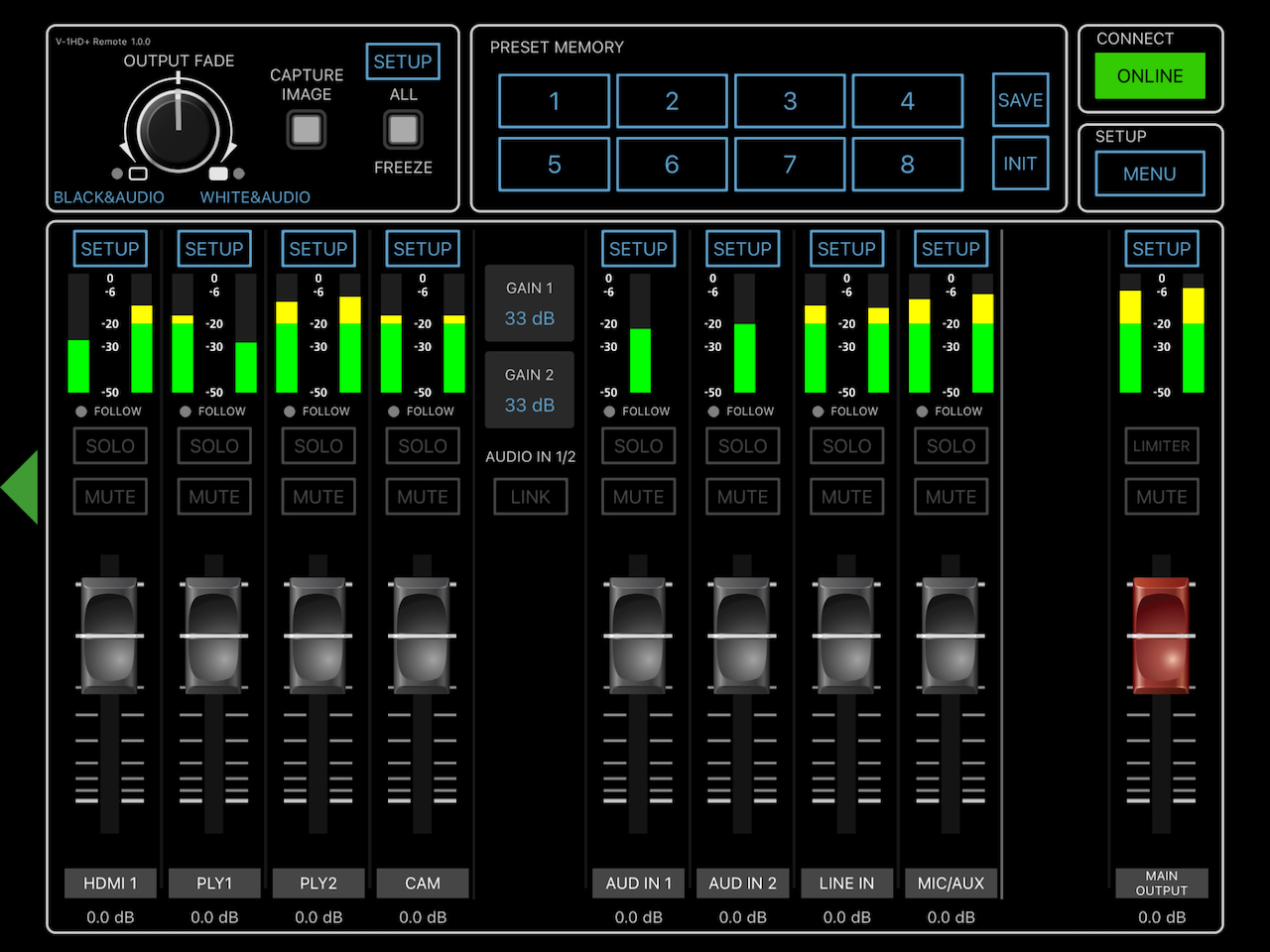 It is now possible to remote the Roland V-1HD⁺ mixer from an