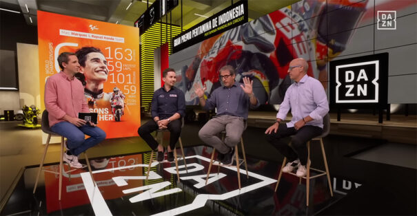 DAZN Espagne - Bosco Aranguren - Entretien avec des partenaires télécoms - Plateau virtuel MotoGP