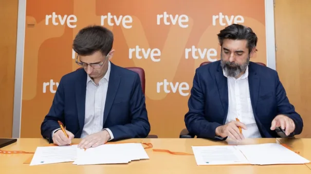 José Pablo López, presidente de RTVE, y Carlos F. de Vigo, CEO de Professor Octopus